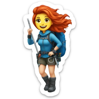 a red hair female mountaineer summitting EVEREST with greek flag sticker