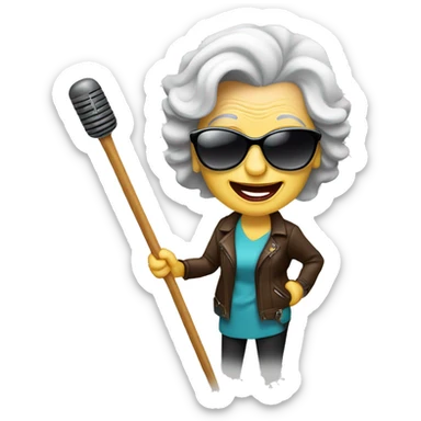 stylish rocker elderly woman using sunglasses making rock’n’roll symbol with the wands sticker