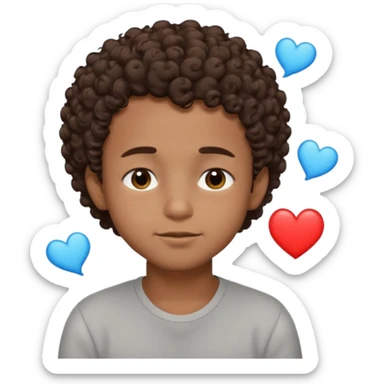 Brown boy with short curly hair dreaming abouthis girlfriend small smirk on his face eyes closed with a little heart next to him sticker
