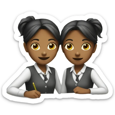 Two  schoolgirl at the table are playing sticker