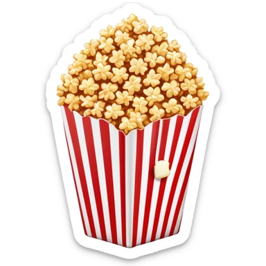 minimalist caramel popcorn in a red and white vertically striped package, golden brown caramel-covered popcorn, no text on package, only red and white stripes, glossy iOS emoji style sticker