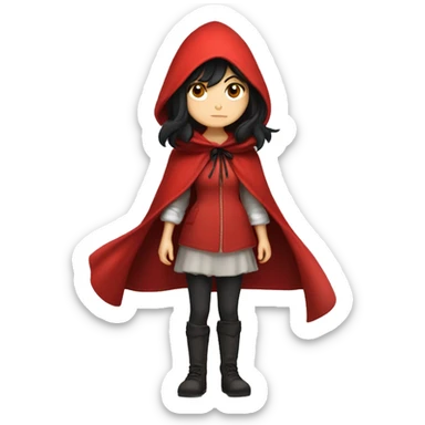Little Red Riding Hood looks straight with black hair full body pose red cloak non-chibi sticker