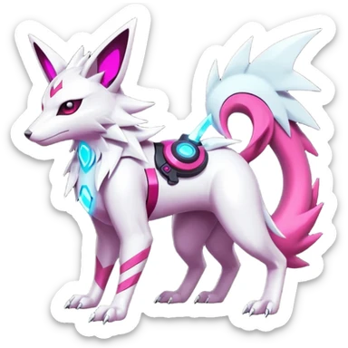 White and magenta cyperpunk futuristic feral Zangoose-Manectric-Luxray-Umbreon-Vaporeon-Amaura-Electrike-fusion-creature  sticker