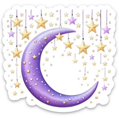 Beautiful sparkly glittery shiny pretty hanging pastel lilac lavender Violet crescent and stars scenery aesthetic decorations sticker