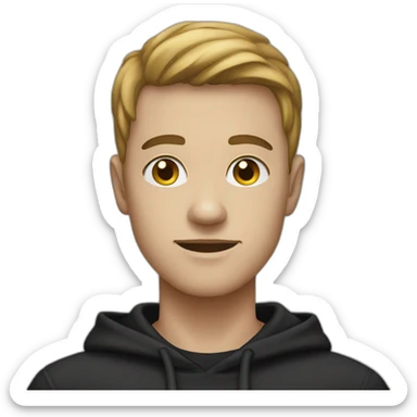 a person with black hoodie(face describe a dot near lips to the right) sticker