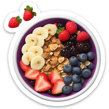 Create an açai bowl with granola and berries as toppings in an aesthetic bowl sticker