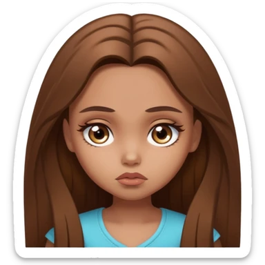 sad pretty brown bratz baddie, long brown hair sticker