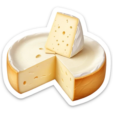 cinematic-realistic-brie-cheese-emoji,-featuring-a-creamy,-soft-ripened-cheese-with-a-delicate-rind-rendered-with-lifelike-detail-and-inviting,-natural-lighting. sticker