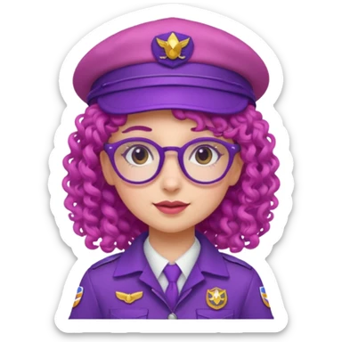 scout girl with pink scout uniform including hat, purple curly haired and glassess sticker