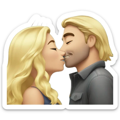 blond woman with long hair kissing man with semi grew and brow hair at midnight on New Year’s Eve with fireworks in the background  sticker