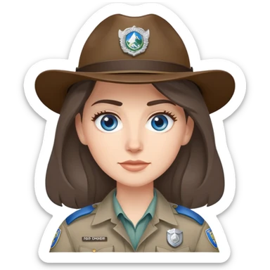 white woman park ranger with gray and brown hair, blue eyes sticker