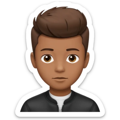 create a fringe haircut boy with a brown hair with hair little up more looking like quiff hairstyle but its going straight not on sides sticker
