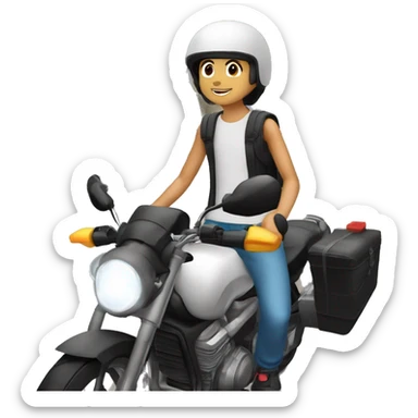 Un joven blanco de cabello risado corto conduciendo una moto  en las calles de Nicaragua y atras de la moto un perro cafe sticker