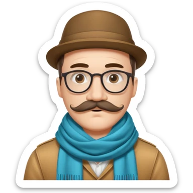 Bobo hipster blanc, fan d’expo d’art avec un foulard et une grosse moustache  sticker
