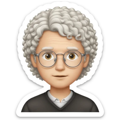 young slim face boy with curly white hair and glasses sticker