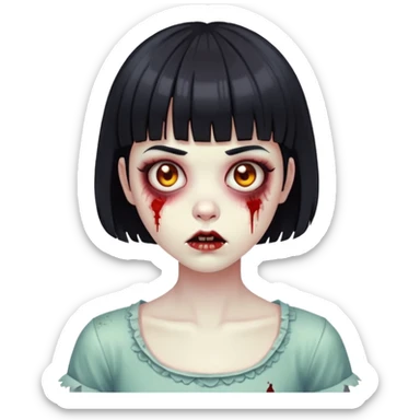 zombia girl with short black hair and bangs sticker