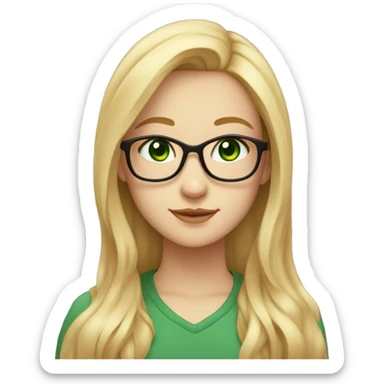 nerd girl with deep green eyes and long straight blonde hair parted in the middle that loves cats no braids sticker