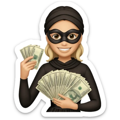 Robber emoji holding a 💰 wearing a mask that is made of robber dress sticker