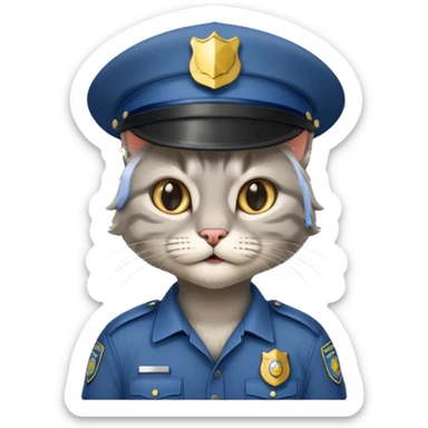 grey long-haired cat police sticker