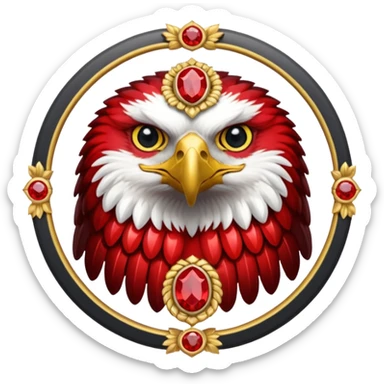 Golden eagle with two heads crest / brosch in a circle with red gems and no background sticker