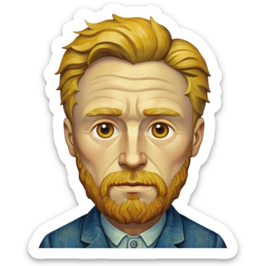 Cinematic Realistic Vincent van Gogh Portrait Emoji, depicted as the iconic artist with expressive brushstrokes and soulful eyes, rendered with rich textured detail and dynamic emotive lighting that captures his creative genius. sticker
