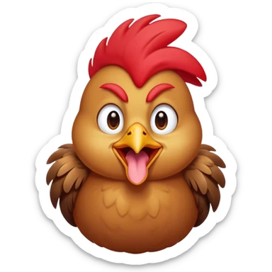 Cinematic Cute Yawning Brown Chicken Portrait Emoji, Head tilted slightly with a dramatic, wide-open yawn, showcasing a soft, fluffy brown plumage with a crisp red comb and gently drooping wings, round beady eyes barely open in drowsy contentment, Simplified yet irresistibly adorable features, highly detailed, glowing with a soft, cozy glow, high shine, relaxed yet expressive, stylized with a touch of whimsical charm, bright and endearing, soft glowing outline, capturing the essence of a sleepy yet affectionate chicken, so drowsy it feels like it could stretch out of the screen and curl up for a nap! sticker