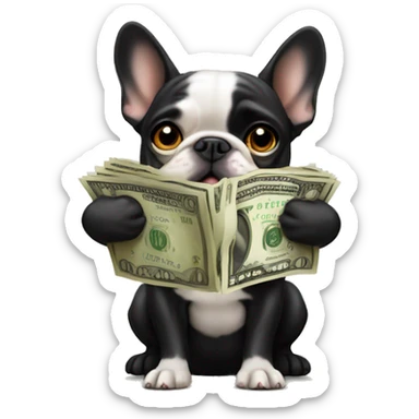 Black-and-tan French bulldog paying money sticker
