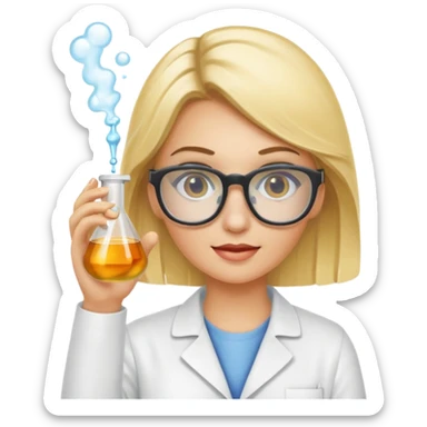 Eine hellblonde Chemikerin mit typischem Erlmeyerkolben in der Hand und Laborbrille auf sticker