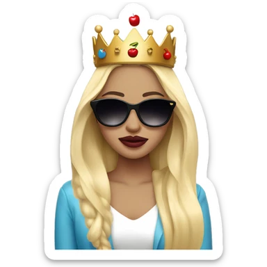 girl long blonde hair blue eyes and cherry lipstick wearing a crown and black sunglasses that cover her eyes sticker