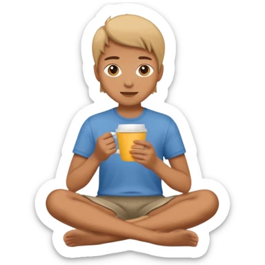 Create an emoji that shows a person sitting on the ground holding a cup. sticker