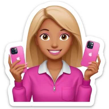 chica "baddie" con un iphone 13 rosa en la mano como sacando foto sticker
