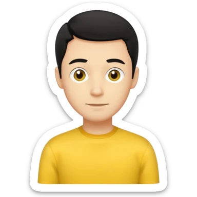 Greg Wiggle of The Wiggles with light skin, black hair, hazel eyes, yellow skivvy shirt sticker