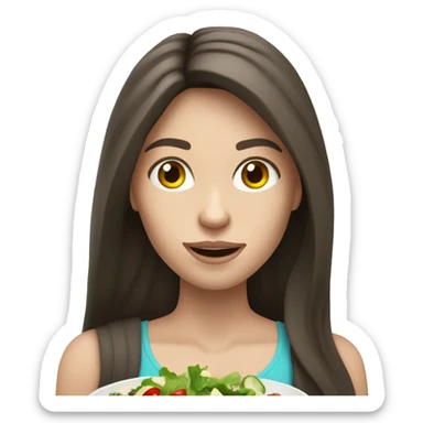 Muscle long hair brunette girl with pale skin eating salad sticker