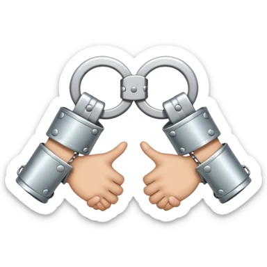 An emoji of two hands cuffed behind the back with metallic handcuffs. The wrists are slightly tilted inward, showing restraint. The handcuffs have a reflective silver surface, symbolizing arrest, punishment, or law enforcement. Simple, cartoon-style design sticker