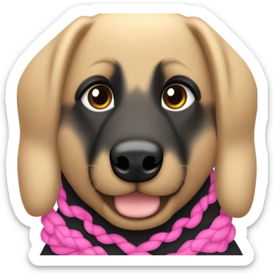 black german shepherd with brown paws & is wearing a pink collar with her owner who has blue eyes and sandy blonde hair in a single braid sticker