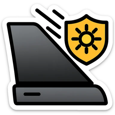 luxury car side window icon with dark black to gray gradient, small shield or sunbeam being blocked, subtle shading, modern and clean style, no text sticker