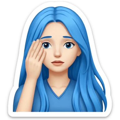Woman with hand over eyes with long blue hair sticker