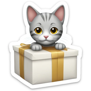 cat wrapping a gift sticker