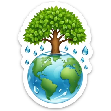 An icon featuring a tree, a recycling symbol, and a globe, representing ecology. The design includes green leaves, a water droplet, and wildlife, symbolizing the study of ecosystems, sustainability, and environmental protection. Transparent background. sticker