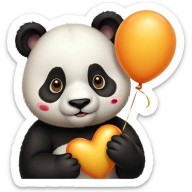 panda holding yellow and orange lines balloon in hand sticker