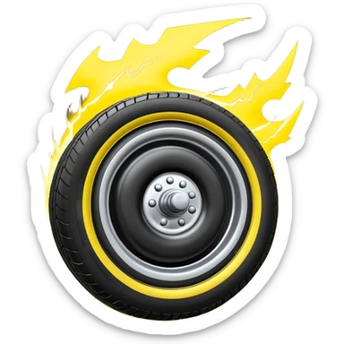 A front semi steer tire that is flat getting stuck by a lightning bolt sticker