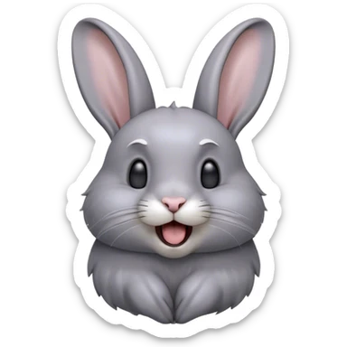 Cinematic Cute Yawning Grey Rabbit Portrait Emoji, Head tilted slightly with a dramatic, wide-open yawn, showcasing a smooth grey fur with a refined finish, floppy ears slightly drooping, round grey eyes barely open in drowsy contentment, Simplified yet irresistibly adorable features, highly detailed, glowing with a soft, cozy glow, high shine, relaxed yet expressive, stylized with a touch of whimsy, bright and endearing, soft glowing outline, capturing the essence of a sleepy yet affectionate bunny, so drowsy it feels like it could stretch out of the screen and curl up for a nap! sticker