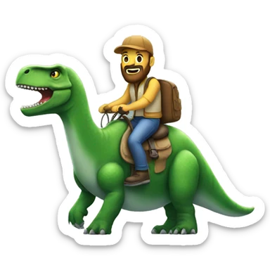 Man with a beard, riding a dinosaur  sticker