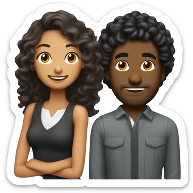 Chico moreno con pelo rizado besando a chica trigueña de pelo negro ondulado sticker