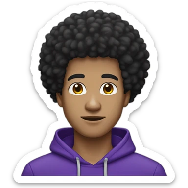 light skin tone guy with a purple hoodie and a big black afro sticker