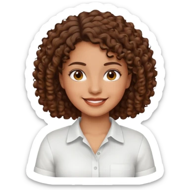 A Latina girl with brown eyes and short curly hair with a white shirt A brown skin girl with short curly coils brown hair with brown eyes with a white shirt a kinda brown skin girl with brown wavy hair with highlights with brown eyes with a light yellow shirt sticker