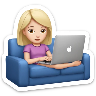 A girl is working with a laptop while lying on the sofa sticker