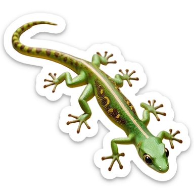 cinematic-gecko-realistic-full-body-climbing-emoji,-tiny-agile-frame-sticking-to-a-glass-surface-with-specialized-toes,-smooth-speckled-skin-in-rich-earthy-tones,-large-glistening-eyes-wide-and-watchful,-delicate-curved-tail-balancing sticker