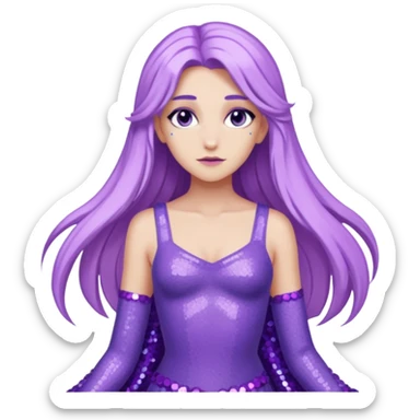 Aphrodite from Lore Olympus with long lavender hair, lavender sequin outfit sticker