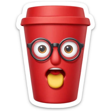 paper red cup and straw, the cup has eyes and mouth and glassess sticker